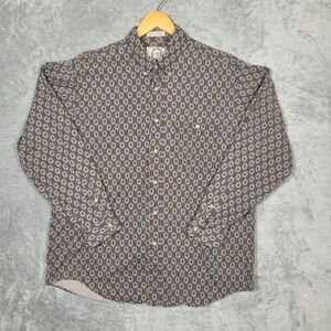 Vintage Sears Shirt Mens Large Blue Geometric Print Button Up 90s